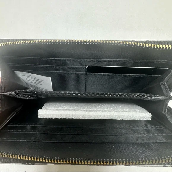 Vera New York Wallet Womens Black Signature Logo Zip Around Stripe Geometric New - Picture 6 of 10